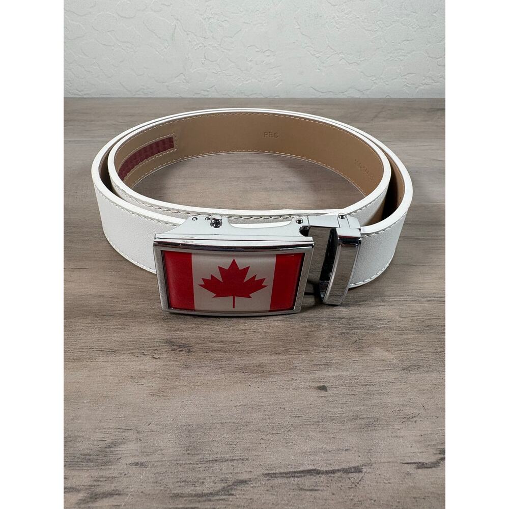NexBelt- Belt With No Holes- White Belt- Canadian Maple Leaf Belt Buckle-‎ NWOT